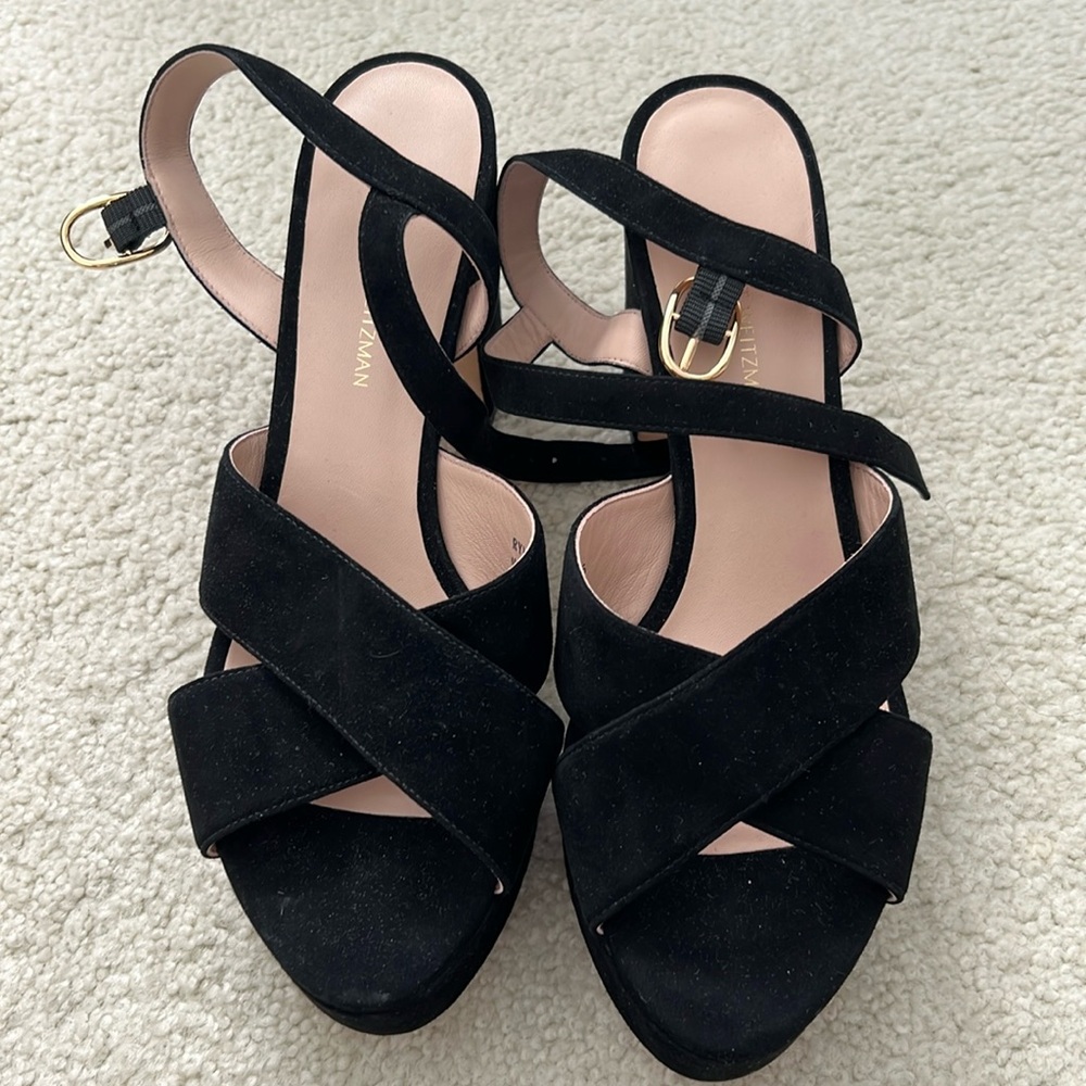 Stuart Weitzman Black Suede Platform Heel Sandal